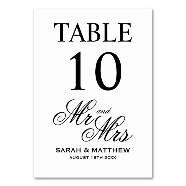 Tarjetas clásicas de número de mesa para boda en b (Anverso)