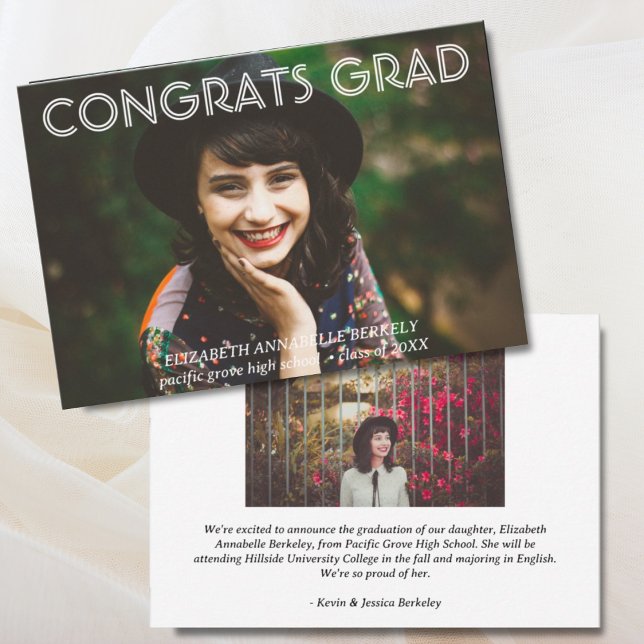 Tarjetas clásicas modernas de anuncio de fotos de  (Classic Modern Graduation Photo Announcement Cards)