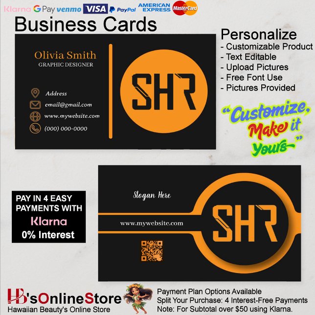Tarjetas comerciales de código QR para Naranjas y  (Black & Orange QR Code Business Cards 28.)