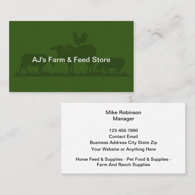 Tarjetas Comerciales De Tienda De Granjas Y Alimen (Anverso / Reverso)