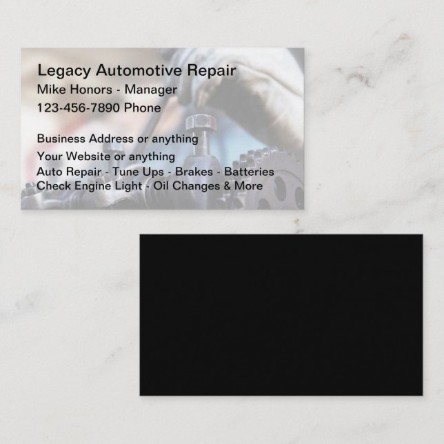 Tarjetas comerciales editables únicas para mecánic (Anverso / Reverso)