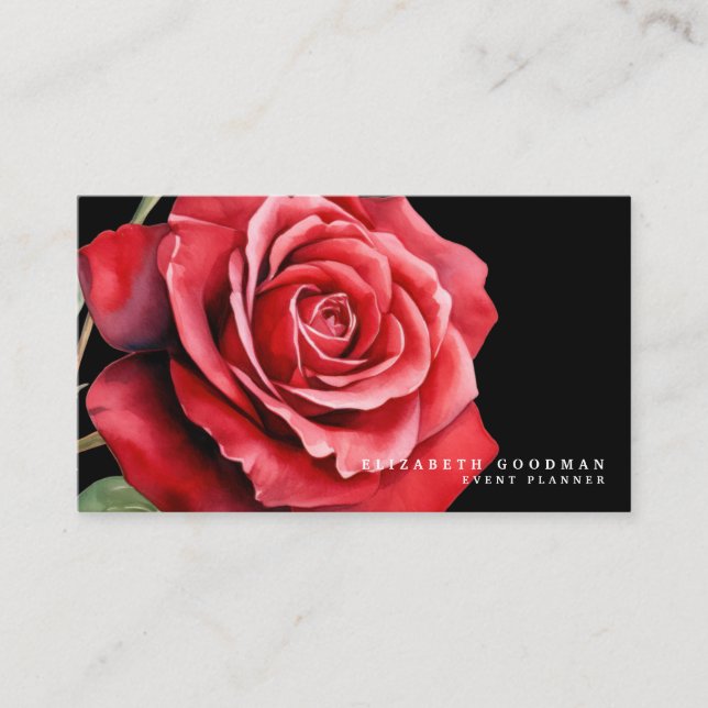 Tarjetas comerciales negras con las rosas rojas cl (Anverso)