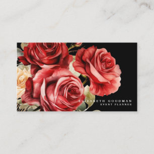 Tarjetas comerciales negras con las rosas rojas cl
