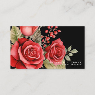 Tarjetas comerciales negras con las rosas rojas cl