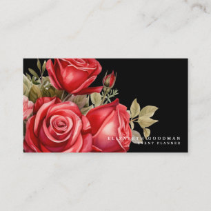 Tarjetas comerciales negras con las rosas rojas cl