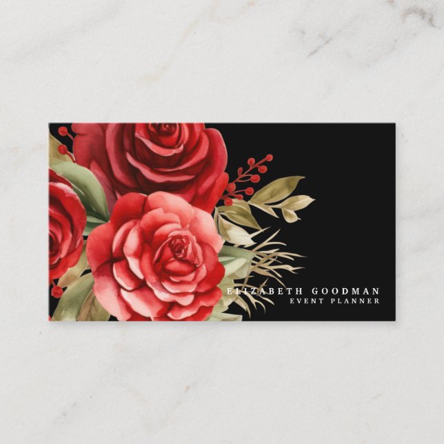 Tarjetas comerciales negras con las rosas rojas cl (Anverso)