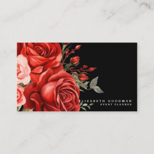 Tarjetas comerciales negras con las rosas rojas cl