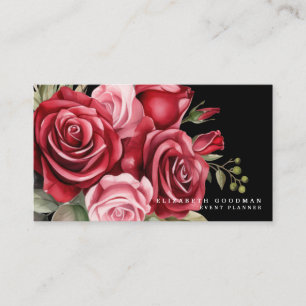 Tarjetas comerciales negras con las rosas rojas cl