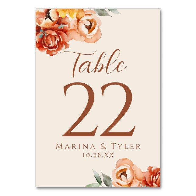Tarjetas con número de tabla de Boda beige de óxid (Anverso)