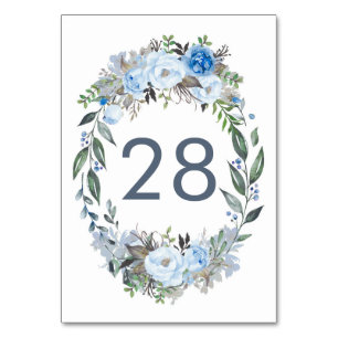 Tarjetas con número de tabla de Boda de floral azu