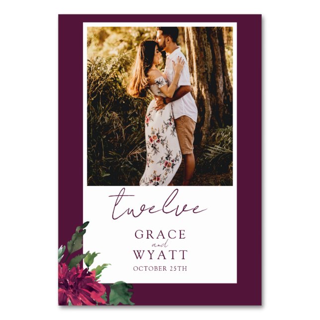 Tarjetas con números de tabla de Boda de fotografí (Anverso)