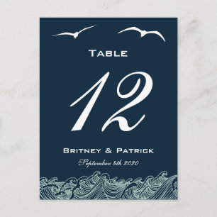 Tarjetas con números de tabla de Bodas náuticos az