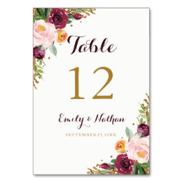 Tarjetas con números de tabla de Purpurina floral