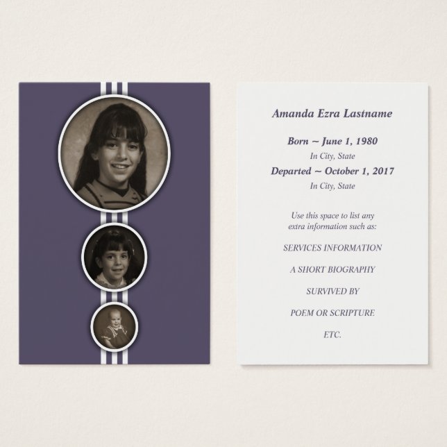 tarjetas conmemorativas de elipses púrpuras (Anverso y reverso)