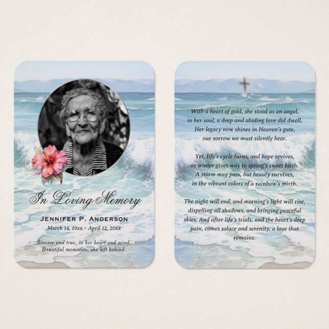 Tarjetas conmemorativas de hibisco con olas rodant (Anverso y reverso)