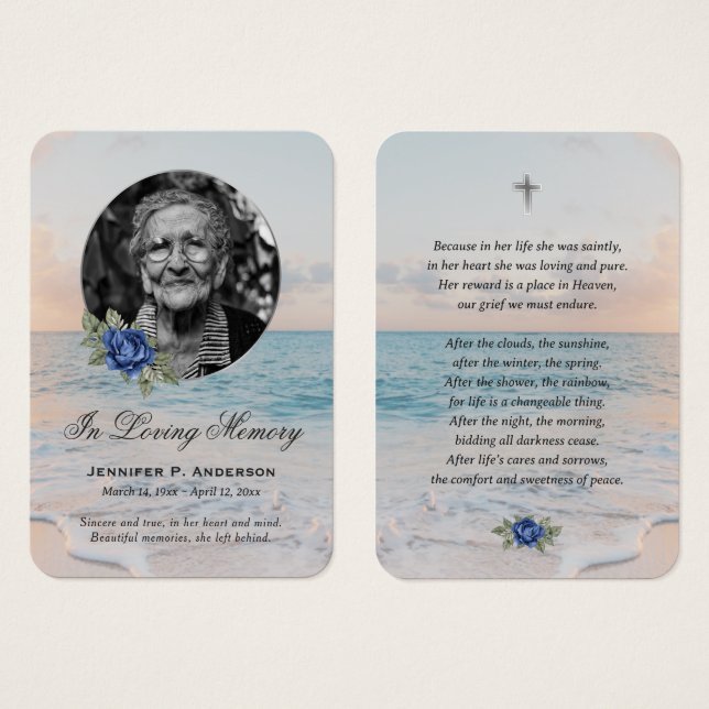 Tarjetas conmemorativas florales azules de la Mari (Anverso y reverso)