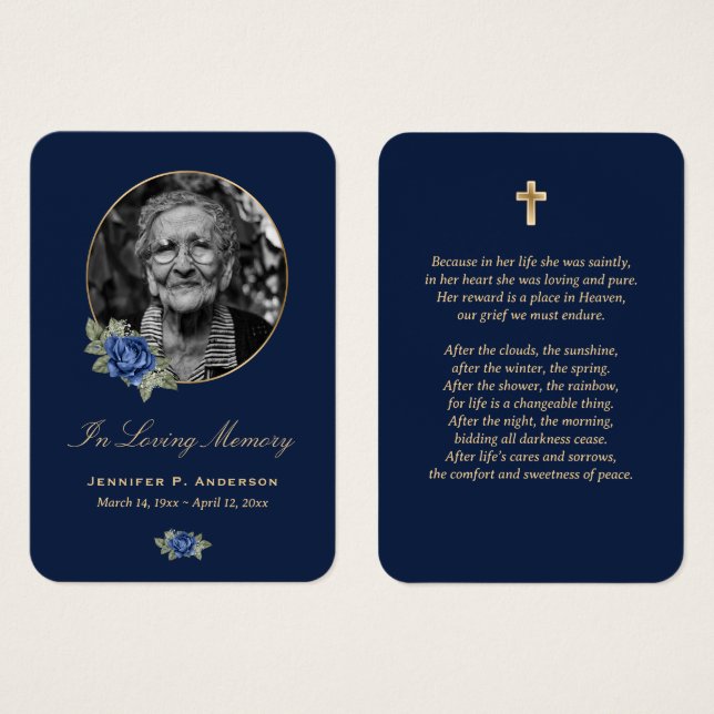 Tarjetas conmemorativas florales Blue Gold (Anverso y reverso)
