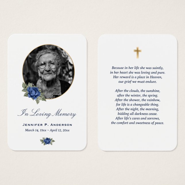 Tarjetas conmemorativas florales Blue Rosa Gold (Anverso y reverso)