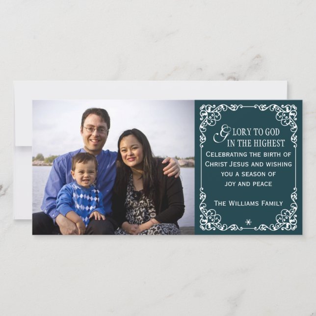 Tarjetas cristianas verde azuladas de la foto del (Anverso)