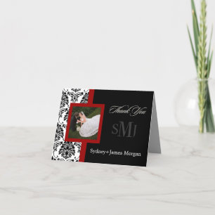 Tarjetas Damask Gracias, fotos bodas+monograma