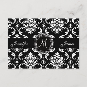 Tarjetas Damask Monogram RSVP para invitación cuad