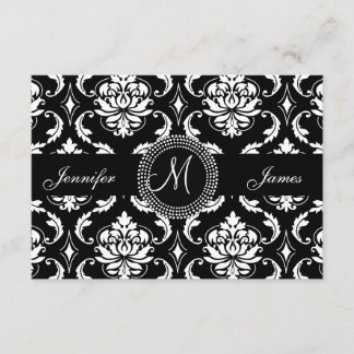 Tarjetas Damask Monogram RSVP para invitación cuad