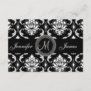 Tarjetas Damask Monogram RSVP para invitación cuad