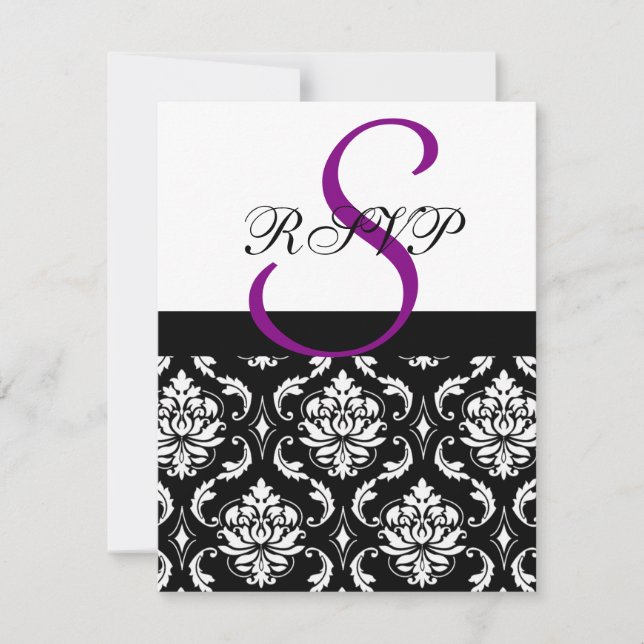 Tarjetas Damask Wedding RSVP Purple (Anverso)
