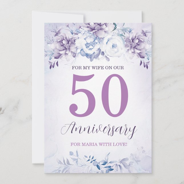 Tarjetas de 50 años personalizadas para esposa (Anverso)