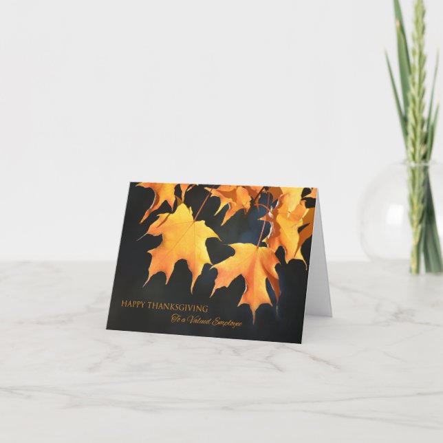 Tarjetas de Acción de Gracias para empleados/hojas (Anverso)