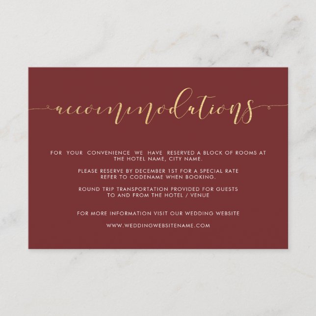 Tarjetas de Accommodaciones de Boda de Lujo Burgun (Anverso)