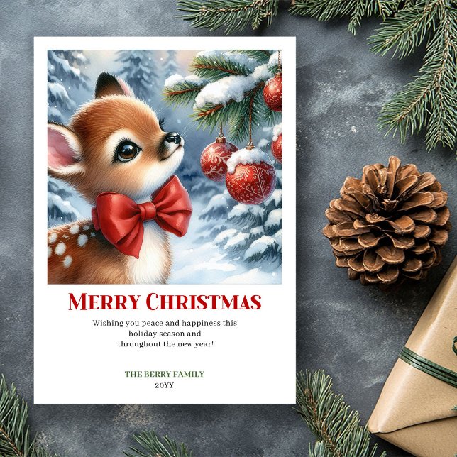 Tarjetas de Acuarela de Escena Navideña de Bebé Ci (Stylish Baby Fawn Christmas Scene Watercolor Greeting Card

)