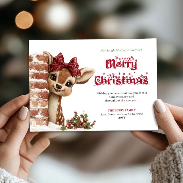 Tarjetas de Acuarela de Reno Divertido Infantil (Cute Funny Reindeer Kids Cartoon Watercolor Greeting Card

)