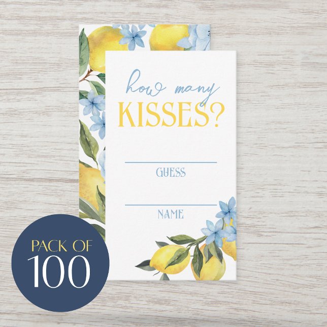 Tarjetas de Adivina Cuántos Besos para Juego de De (Main Squeeze Lemon Bridal Shower How Many Kisses for The Mrs. Guess Cards. Packs of 100)