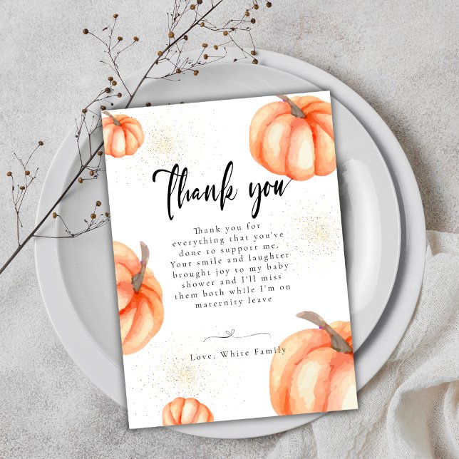 Tarjetas de agradecimiento a la calabaza Naranja m (Modern Orange Pumpkin Baby Shower Thank You Cards)