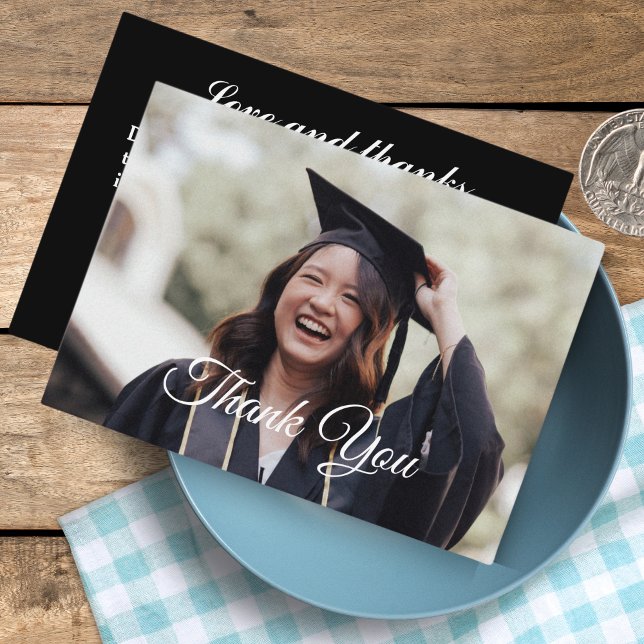 Tarjetas de agradecimiento a la graduación de foto (Personalized Photo Graduation Thank You Cards | Black )