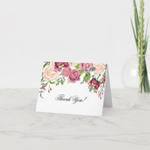 Tarjetas de agradecimiento acuarela rosa borgoña f