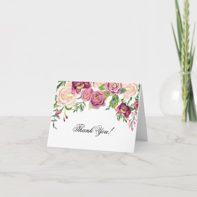 Tarjetas de agradecimiento acuarela rosa borgoña f (Anverso)
