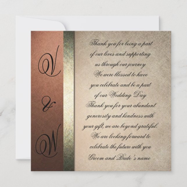 Tarjetas de agradecimiento al Boda moderno y elega (Anverso)