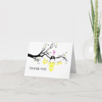 Tarjetas de agradecimiento amarillas de pájaros de