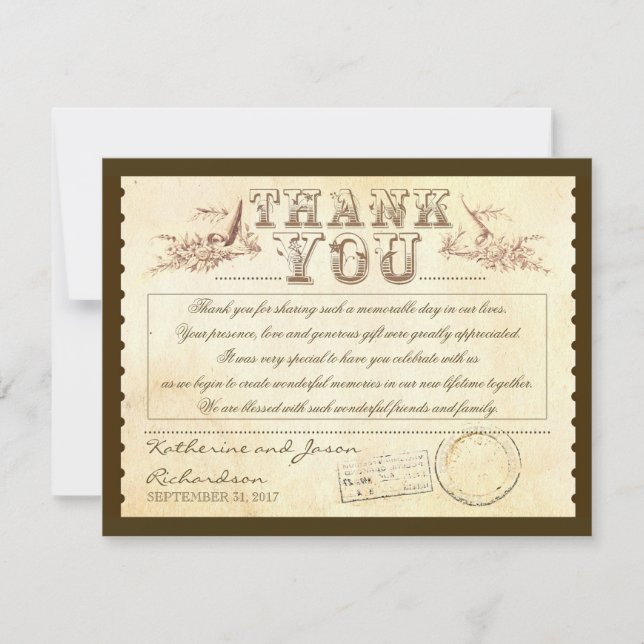 tarjetas de agradecimiento antiguas de boletos vie (Anverso)