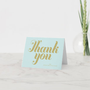 Tarjetas de agradecimiento Aqua Chic con brillo de