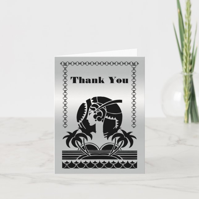 Tarjetas de agradecimiento Art Deco de plata y neg (Anverso)