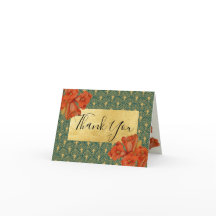 Tarjetas de agradecimiento Art Deco florales rojas