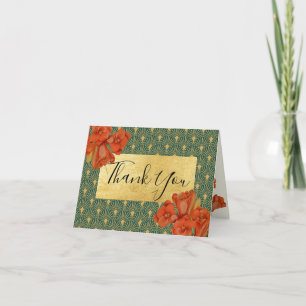 Tarjetas de agradecimiento Art Deco florales rojas