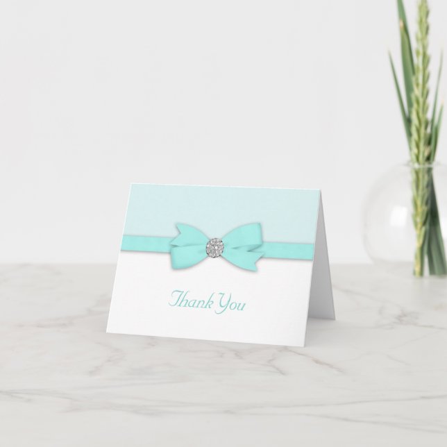 Tarjetas de agradecimiento azul Verde azulado blan (Anverso)