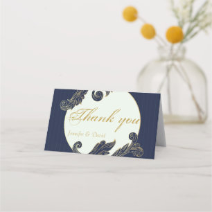 Tarjetas de agradecimiento azul y oro