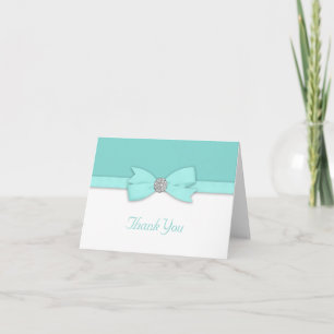 Tarjetas de agradecimiento azules turquesa blancas