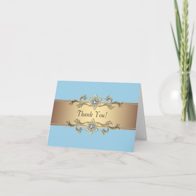 Tarjetas de agradecimiento Baby Blue y doradas (Anverso)