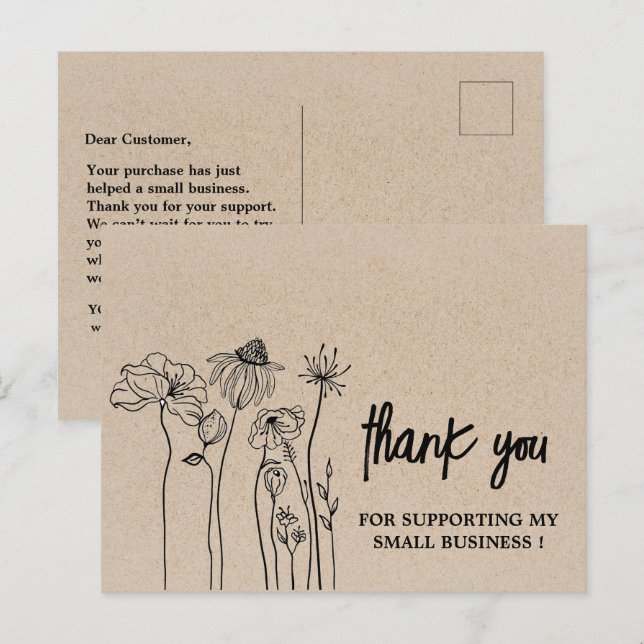 Tarjetas de agradecimiento comerciales Kraft marró (Anverso / Reverso)